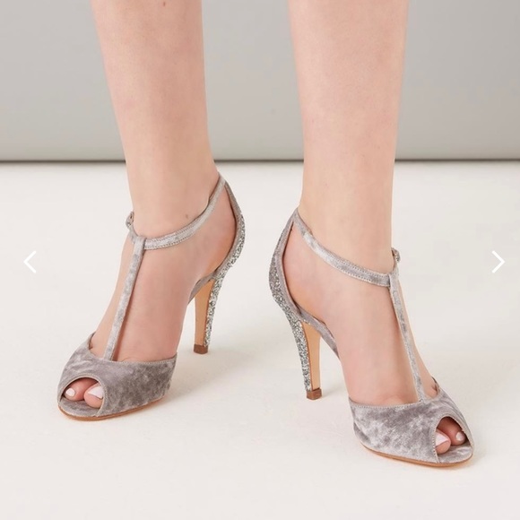 Rachel Simpson Olivia Shoe, Soft Grey Velvet with Sparkled Heel, Size 37 - Picture 1 of 6
